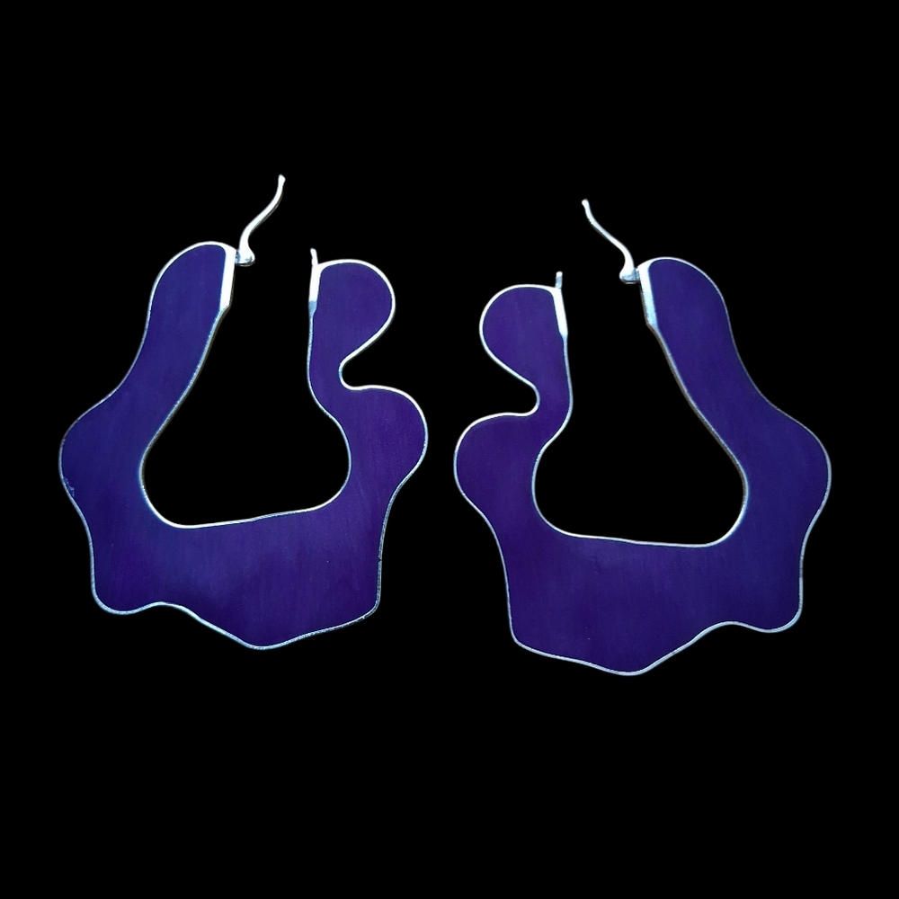 SportMax Maxmara Made In Italy Purple & Silver Wavy Hoop Earrings Retro Inspo